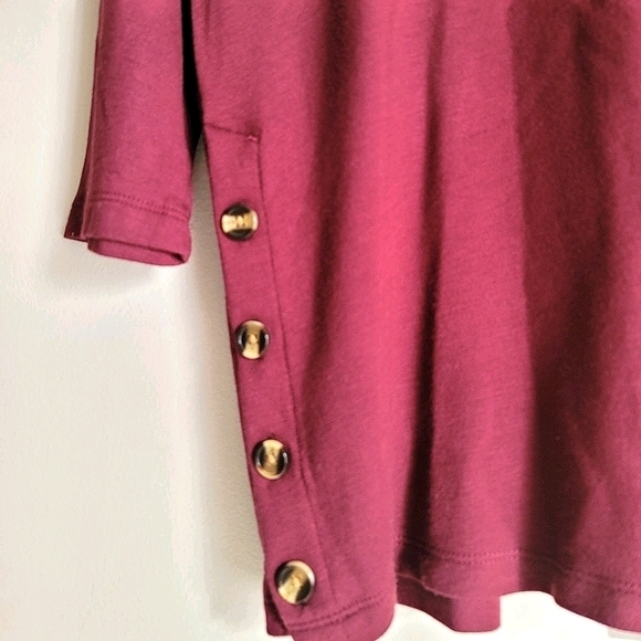 NWT Nordstrom Bobeau Fleece Side Button Pullover Dark Red Top in Size L - Picture 5 of 8